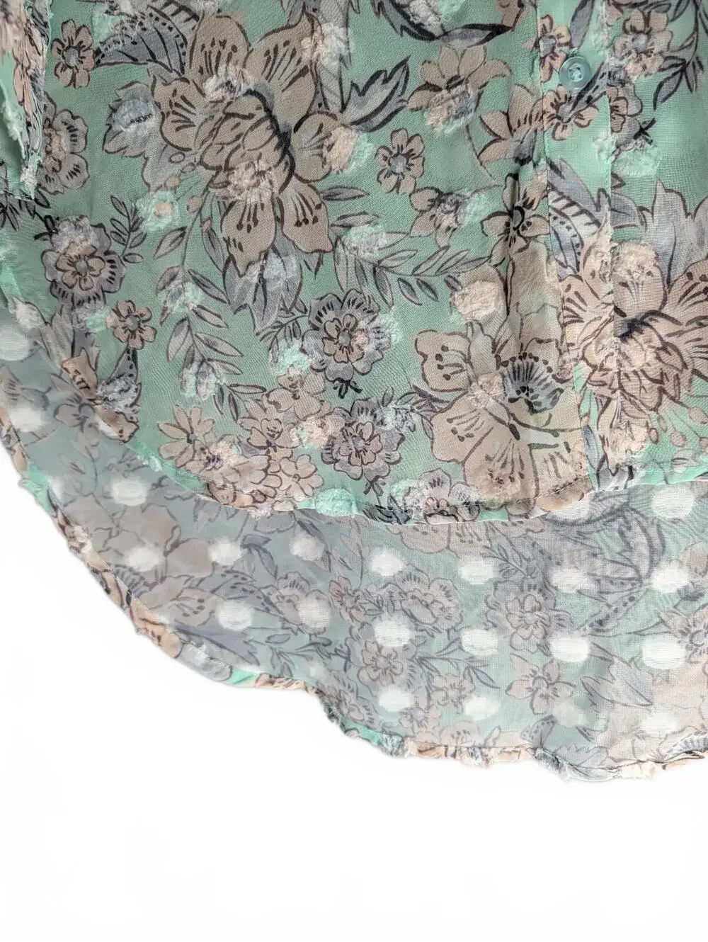 Cupio Floral Print Long Sleeve Sheer Shirt Dress Mint Green